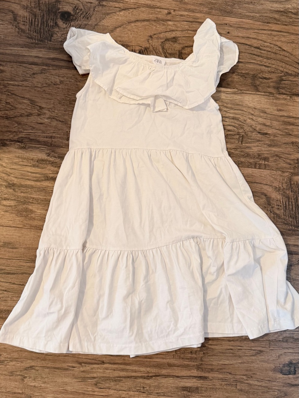 Zara White Ruffle-Tiered Cotton Girls Dress